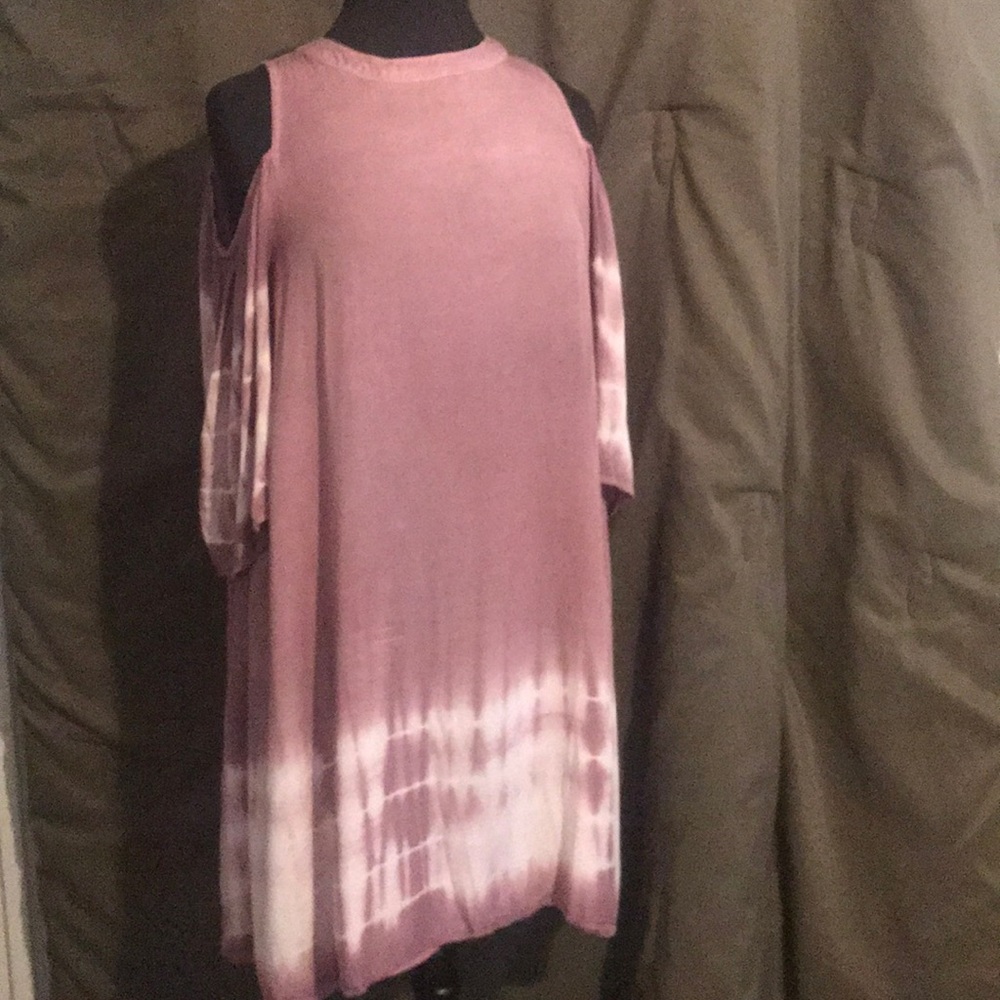 She and Sky Mauve Pink Tie-Dye Cold Shoulder Dress